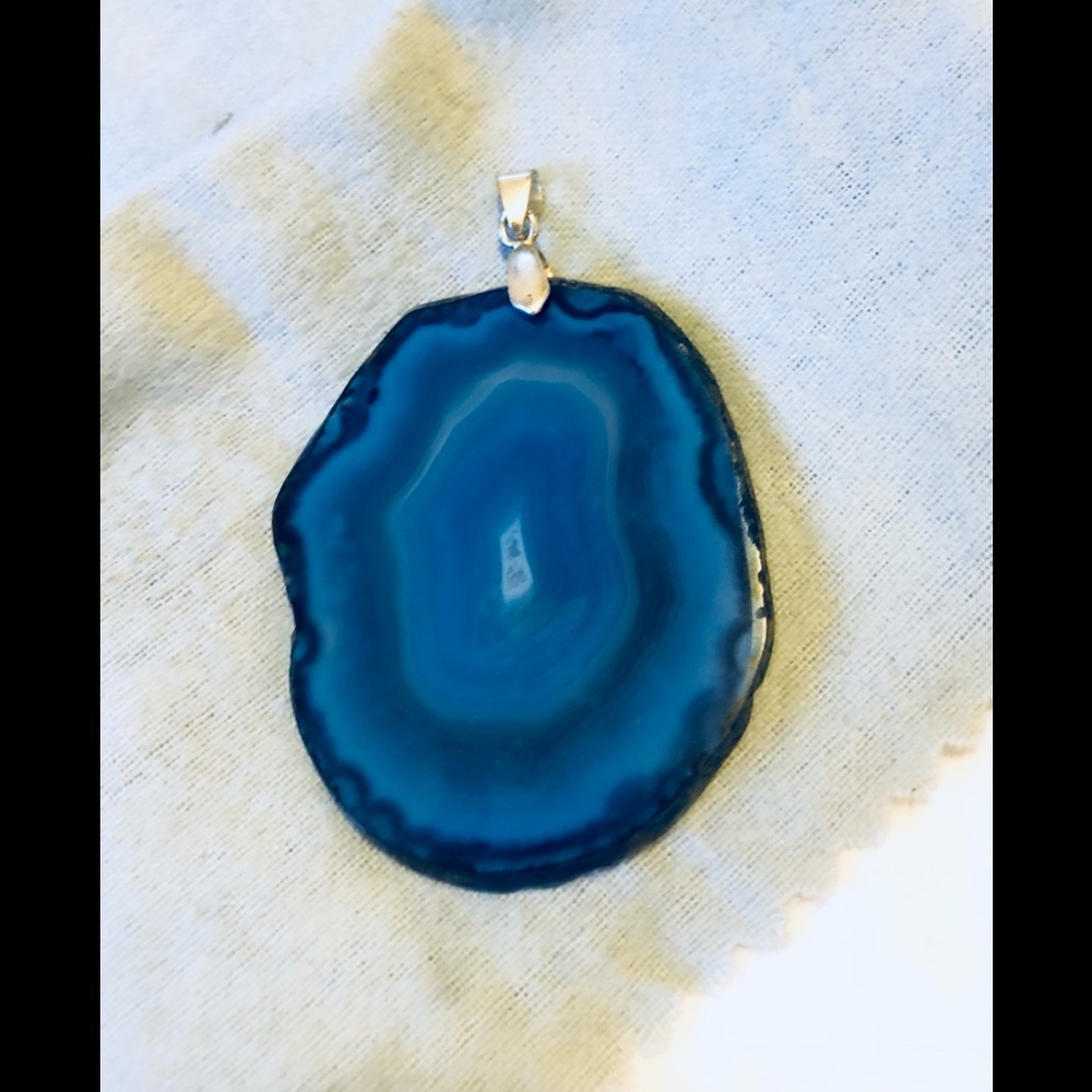 Solid blue agate slice pendant